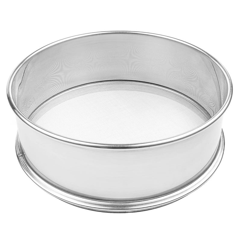 Vollum Stainless Steel Flour Sifter Fine Mesh Round Flour Sieve for Baking 8" Diameter x 2.5" High; 20 Mesh (Hole Size 0.85mm) - Image 1